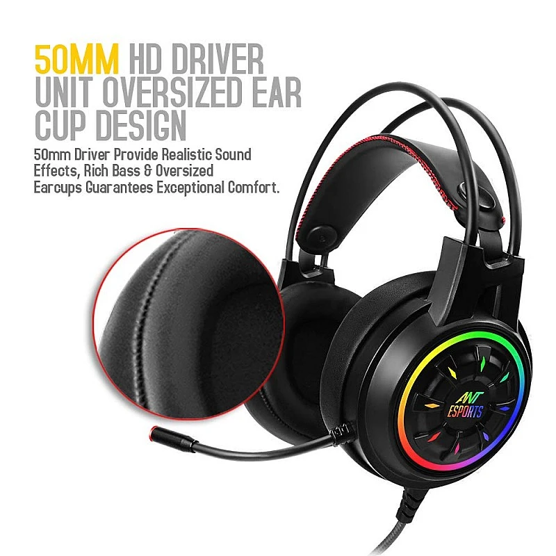 Ant Esports H707 HD RGB Wired Gaming Headset | Noise Cancelling Over-Ear Headphones with Mic for PC / PS4 / Xbox One/Nintendo Switch/Mac Ant Esports H707 HD RGB Wired Gaming Headset | Noise Cancelling Over-Ear Headphones with Mic for PC / PS4 / Xbox One/Nintendo Switch/Mac