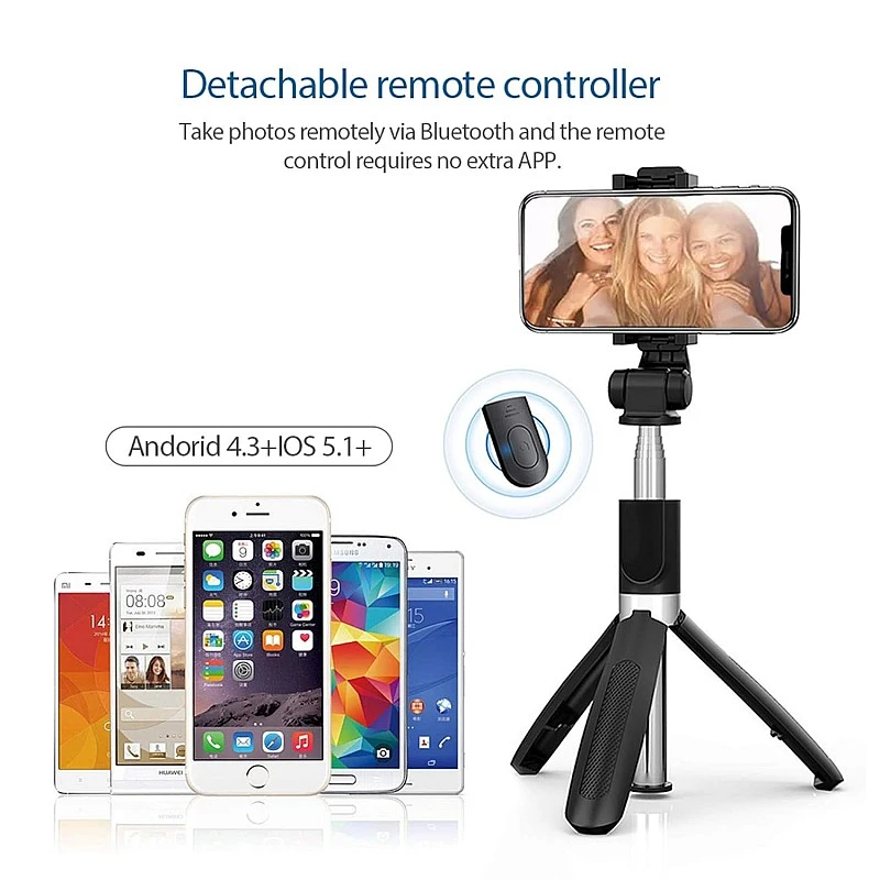 JOYSEUS Selfie Stick, Extendable Selfie Stick with Tripod Stand and Detachable Wireless Bluetooth Remote, Ultra Compact Selfie Stick for Mobile and All Smart Phones – Black JOYSEUS Selfie Stick, Extendable Selfie Stick with Tripod Stand and Detachable Wireless Bluetooth Remote, Ultra Compact Selfie Stick for Mobile and All Smart Phones – Black