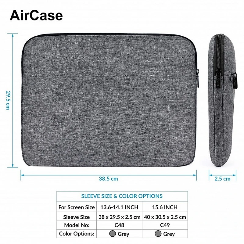 AirCase Protective Laptop Bag Sleeve fits Upto 14.1" Laptop/MacBook, Wrinkle Free, Padded, Waterproof Light Nylon case Cover Pouch, for Laptops, Men & Women, Grey AirCase Protective Laptop Bag Sleeve fits Upto 14.1" Laptop/MacBook, Wrinkle Free, Padded, Waterproof Light Nylon case Cover Pouch, for Laptops, Men & Women, Grey