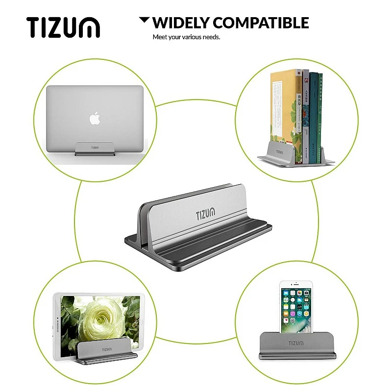 Tizum Vertical Laptop Tabletop Stand for Desk with Adjustable Dock Width, Size & Space Saver Sturdy Holder with Anti Slip Silicone Mat, for All Laptops, Notebook, MacBook, Tablets, iPads, Grey Tizum Vertical Laptop Tabletop Stand for Desk with Adjustable Dock Width, Size & Space Saver Sturdy Holder with Anti Slip Silicone Mat, for All Laptops, Notebook, MacBook, Tablets, iPads, Grey