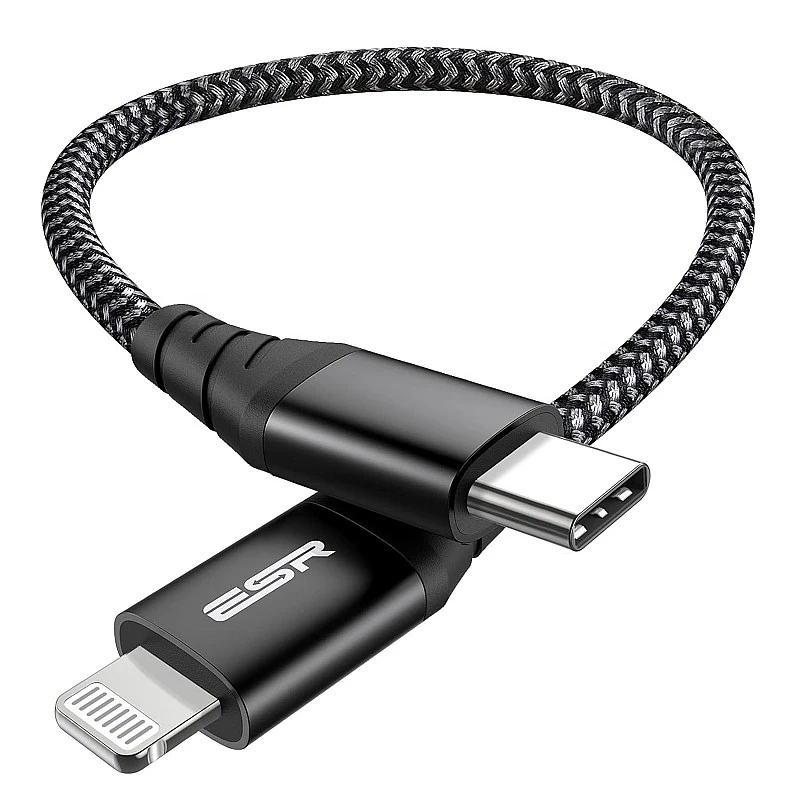 ESR USB-C to Lightning Cable, 0.5 ft (0.2 m), MFi-Certified, PD Fast Charging Cable for iPhone 14/14 Plus/14 Pro/14 Pro Max, iPhone 13/12 Series, iPhone SE 2022/11/XR, Braided Nylon, Black ESR USB-C to Lightning Cable, 0.5 ft (0.2 m), MFi-Certified, PD Fast Charging Cable for iPhone 14/14 Plus/14 Pro/14 Pro Max, iPhone 13/12 Series, iPhone SE 2022/11/XR, Braided Nylon, Black