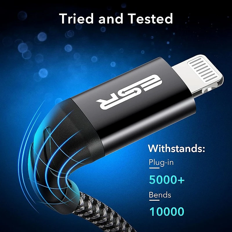ESR USB-C to Lightning Cable, 0.5 ft (0.2 m), MFi-Certified, PD Fast Charging Cable for iPhone 14/14 Plus/14 Pro/14 Pro Max, iPhone 13/12 Series, iPhone SE 2022/11/XR, Braided Nylon, Black ESR USB-C to Lightning Cable, 0.5 ft (0.2 m), MFi-Certified, PD Fast Charging Cable for iPhone 14/14 Plus/14 Pro/14 Pro Max, iPhone 13/12 Series, iPhone SE 2022/11/XR, Braided Nylon, Black