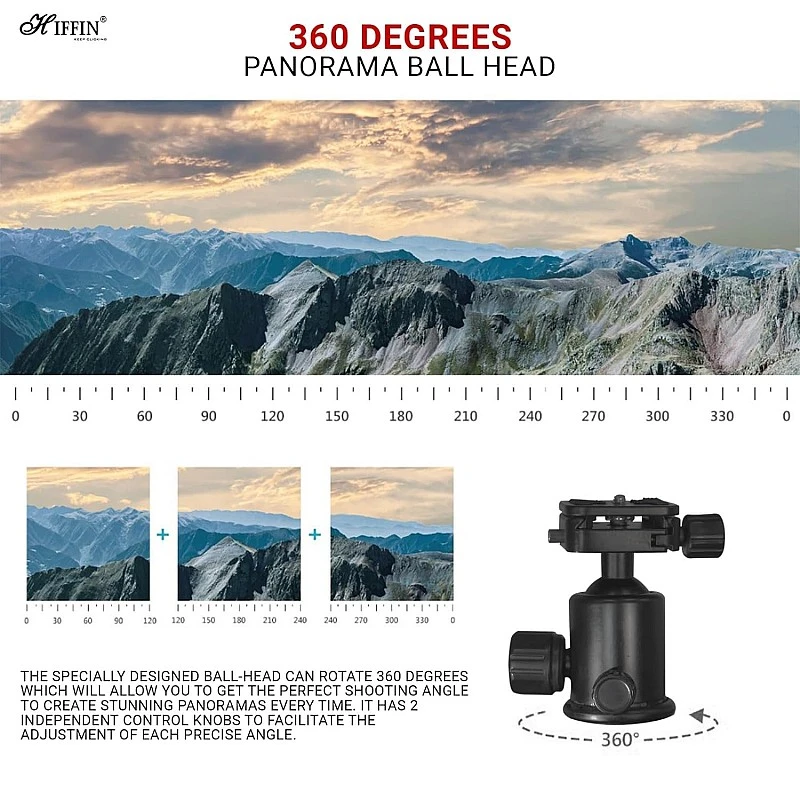 Hiffin HF-550 Tripod, 65 inches Special Quality Camera Tripod for Canon Nikon DSLR, Aluminum Alloy Tripod with 360 Degree Ball Head, Professional Tripod for Travel and Work (Black) Hiffin HF-550 Tripod, 65 inches Special Quality Camera Tripod for Canon Nikon DSLR, Aluminum Alloy Tripod with 360 Degree Ball Head, Professional Tripod for Travel and Work (Black)