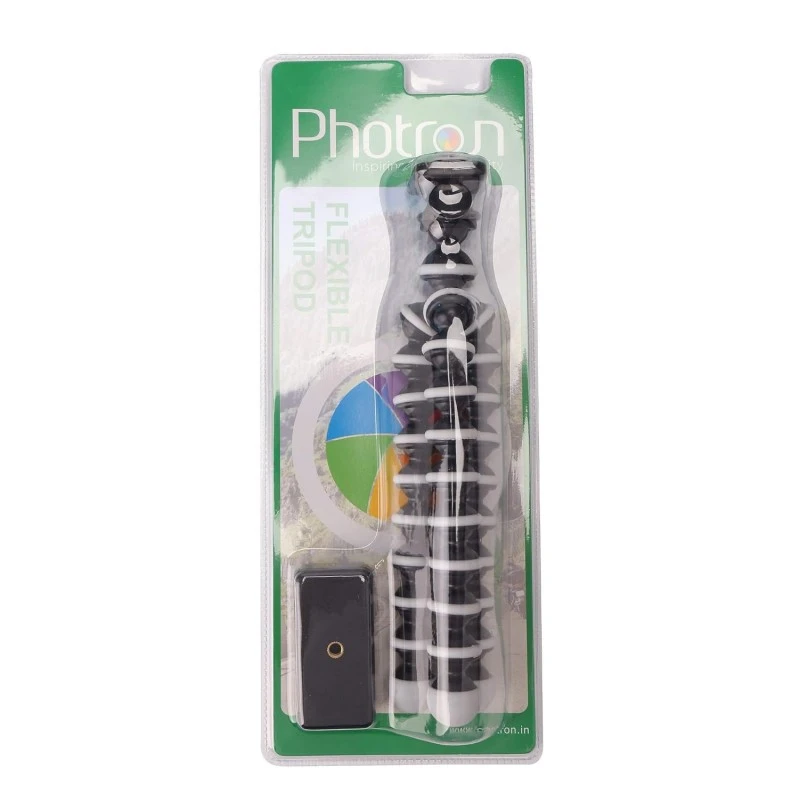 Photron 13 inches Flexible GorillaPod Octopod Tripod with Mobile Holder Attachment & 360 Degree Ball Head for Smartphones, Compact Cameras, Action Cameras | Load Capacity: 1.5kg - NOT for DSLR (Black) Photron 13 inches Flexible GorillaPod Octopod Tripod with Mobile Holder Attachment & 360 Degree Ball Head for Smartphones, Compact Cameras, Action Cameras | Load Capacity: 1.5kg - NOT for DSLR (Black)