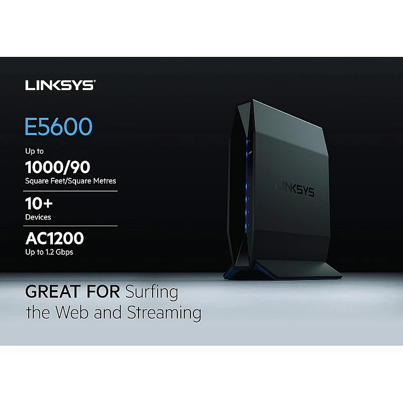 Linksys E5600 AC 1200 Dual-Band (2.4 GHz & 5 GHz) Router with Easy mesh Feature & MU-MIMO,Fast Speeds up to 1.2 Gbps and Coverage up to 1,000 sq ft with Easy Browser Set up & Parental Controls Linksys E5600 AC 1200 Dual-Band (2.4 GHz & 5 GHz) Router with Easy mesh Feature & MU-MIMO,Fast Speeds up to 1.2 Gbps and Coverage up to 1,000 sq ft with Easy Browser Set up & Parental Controls