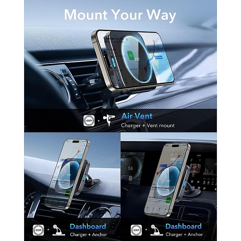 ESR HaloLock 15W Magsafe Car Charger, Wireless Magnetic Car Charger, Magnetic Car Phone Holder Compatible with iPhone 15/15 Plus/15 Pro/15 Pro Max and 14/13/12 Series, Black ESR HaloLock 15W Magsafe Car Charger, Wireless Magnetic Car Charger, Magnetic Car Phone Holder Compatible with iPhone 15/15 Plus/15 Pro/15 Pro Max and 14/13/12 Series, Black