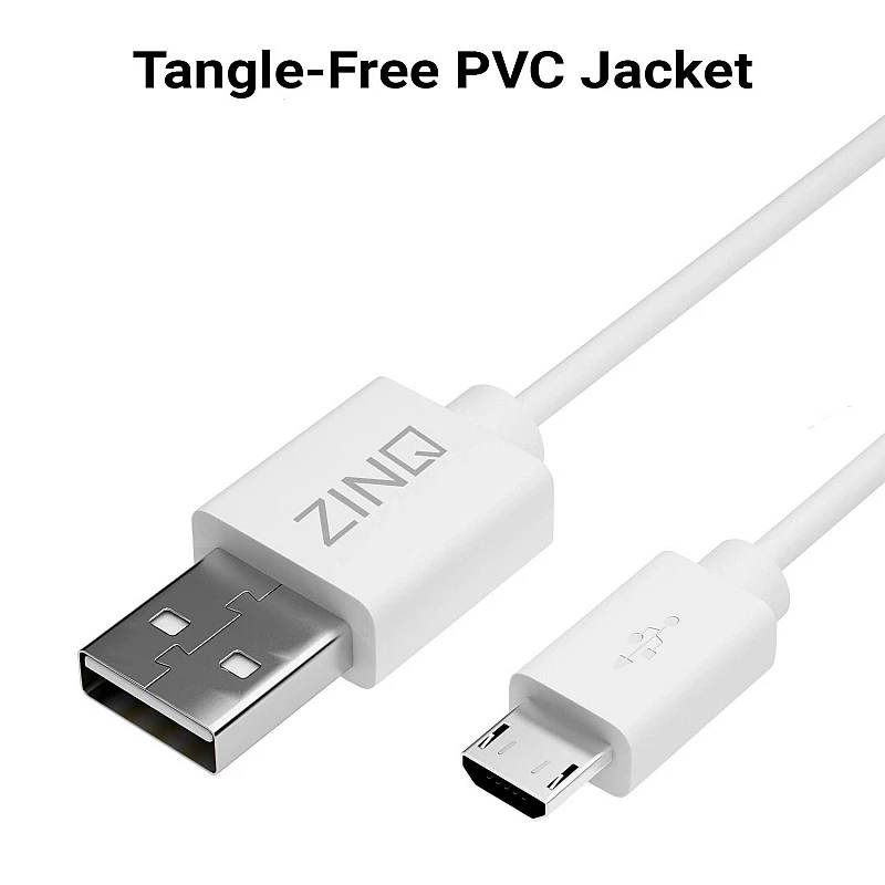Zinq Super Durable Micro to USB 2.0 Round Cable with High Speed Charging, Quick Data Sync and PVC Connectors for All USB Powered Devices (White) Zinq Super Durable Micro to USB 2.0 Round Cable with High Speed Charging, Quick Data Sync and PVC Connectors for All USB Powered Devices (White)