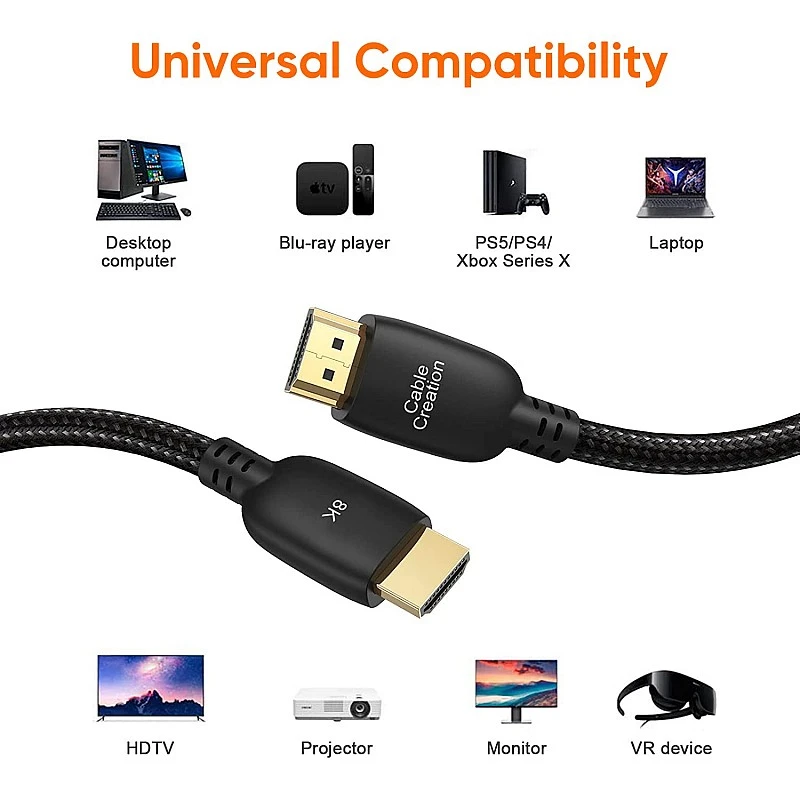 CableCreation 8K HDMI Cable 2.1 3.3 Feet, Braided Ultra High Speed HDMI Cable 48Gbps 8K@60Hz, 4K@120Hz 144Hz eARC HDR HDCP 2.2 & 2.3 Compatible with PS5, PS4, Xbox Series X, Roku TV (Black) CableCreation 8K HDMI Cable 2.1 3.3 Feet, Braided Ultra High Speed HDMI Cable 48Gbps 8K@60Hz, 4K@120Hz 144Hz eARC HDR HDCP 2.2 & 2.3 Compatible with PS5, PS4, Xbox Series X, Roku TV (Black)