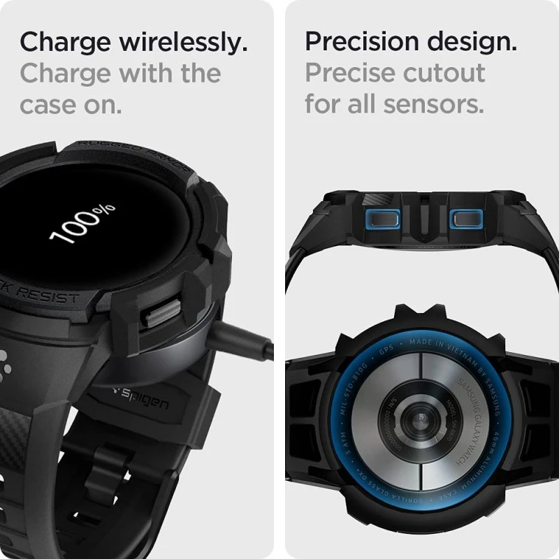 Spigen TPU Rugged Armor Pro Strap & Case Designed for Samsung Galaxy Watch 5/4 (44mm, Black) (Watch not included) Spigen TPU Rugged Armor Pro Strap & Case Designed for Samsung Galaxy Watch 5/4 (44mm, Black) (Watch not included)