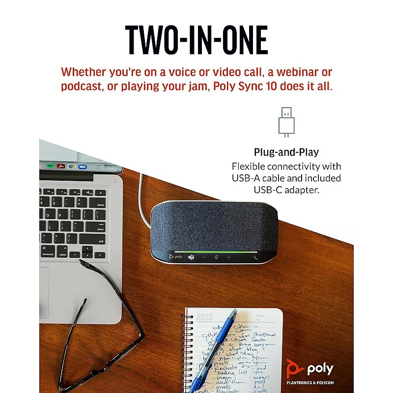 Poly Sync 10 USB Speakerphone - Two-in-One Portable Speaker for Audio/Video Conference Calls & Music - USB Powered - Works with Teams (Certified), Zoom & More - Dual-Mic, Full-Duplex Audio Poly Sync 10 USB Speakerphone - Two-in-One Portable Speaker for Audio/Video Conference Calls & Music - USB Powered - Works with Teams (Certified), Zoom & More - Dual-Mic, Full-Duplex Audio