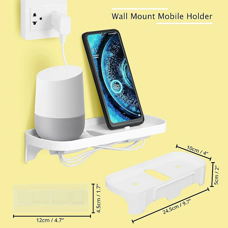 ABOUT SPACE Wall Mount Mobile Holder - Charging Stand for Phones Holds 2 Phone, Holder with Adhesive Strips and Cable Holes to Hide Messy Cables, Compatible for All Mobiles ABOUT SPACE Wall Mount Mobile Holder - Charging Stand for Phones Holds 2 Phone, Holder with Adhesive Strips and Cable Holes to Hide Messy Cables, Compatible for All Mobiles