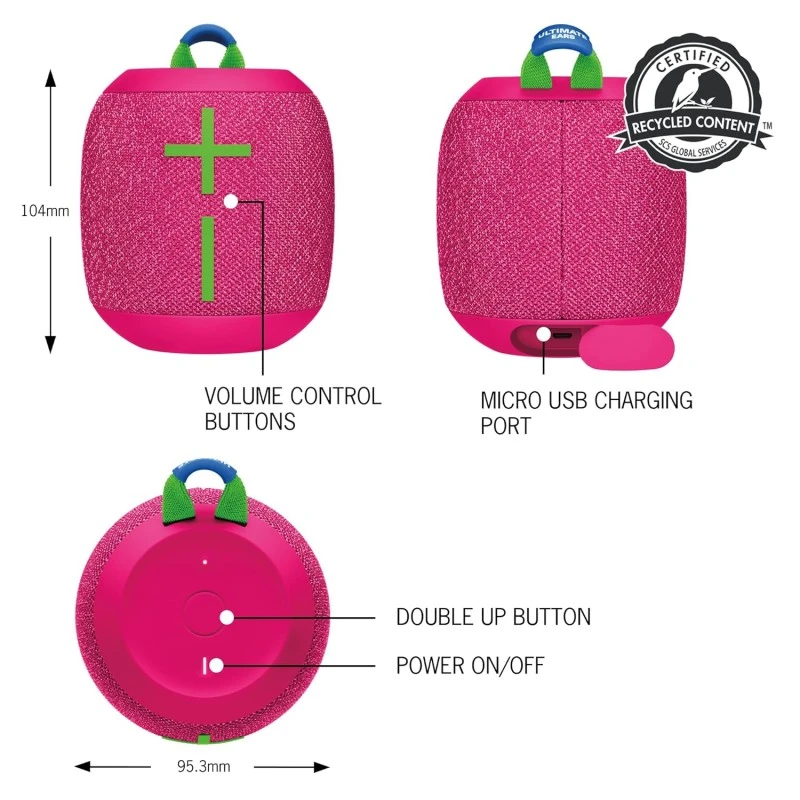 Ultimate Ears WONDERBOOM 3, Small Portable Wireless Bluetooth Speaker, Big Bass 360-Degree Sound for Outdoors, Waterproof, Dustproof IP67, Floatable, 40 m Range - Pink Ultimate Ears WONDERBOOM 3, Small Portable Wireless Bluetooth Speaker, Big Bass 360-Degree Sound for Outdoors, Waterproof, Dustproof IP67, Floatable, 40 m Range - Pink