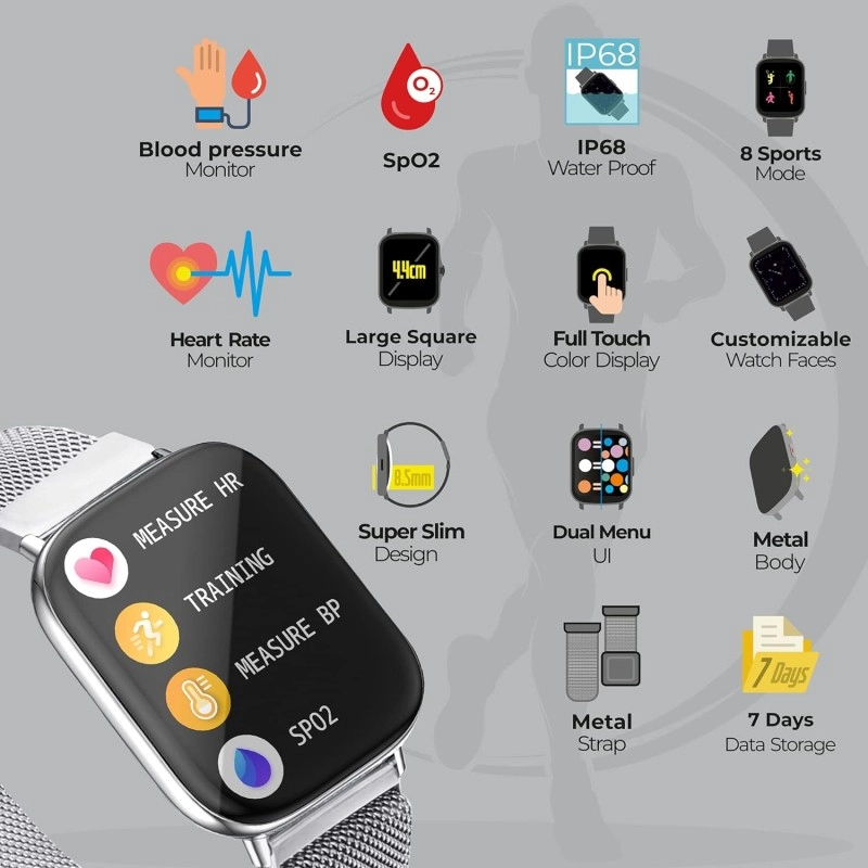 Zebronics Zeb-FIT5220CH Limited Edition Smart Fitness Watch - (Silver Rim + Metal Strap)