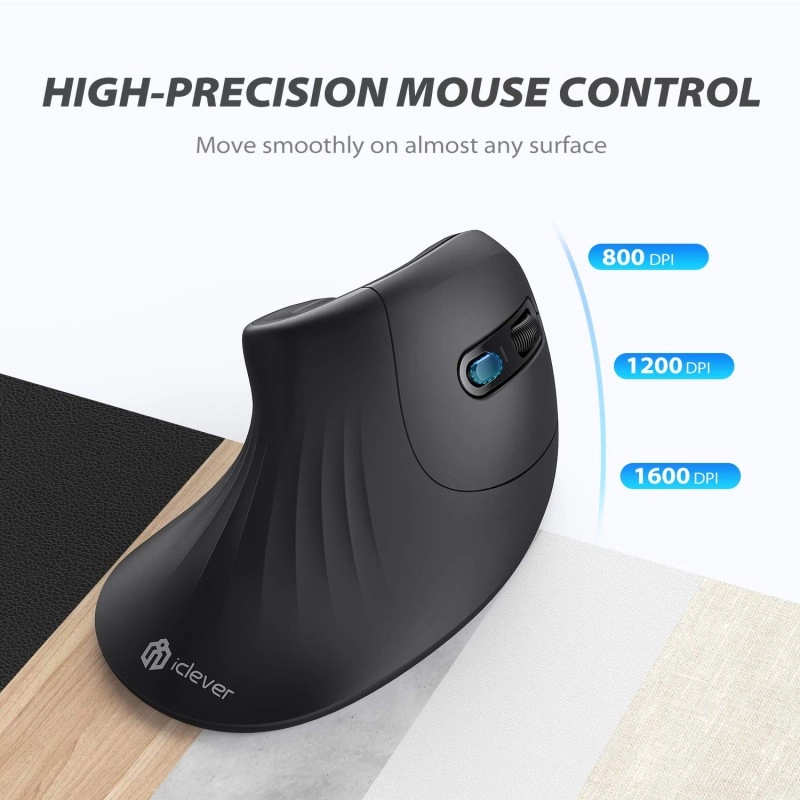 iClever Ergonomic Mouse, Vertical Mouse 6 Buttons Adjustable DPI - Black iClever Ergonomic Mouse, Vertical Mouse 6 Buttons Adjustable DPI - Black