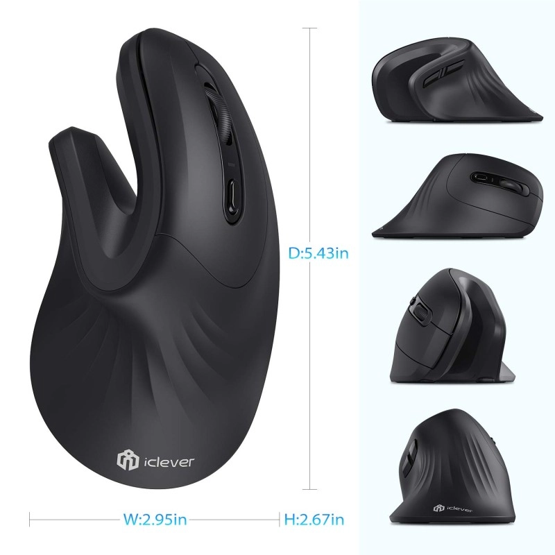 iClever Ergonomic Mouse, Vertical Mouse 6 Buttons Adjustable DPI - Black iClever Ergonomic Mouse, Vertical Mouse 6 Buttons Adjustable DPI - Black