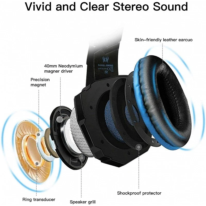 Kotion Each: Over The Ear Wired Headsets With Mic & Led - G9000 Edition For Pc/Ipad/Iphone/Tablets/Mobile Phones (Black/Blue) Kotion Each: Over The Ear Wired Headsets With Mic & Led - G9000 Edition For Pc/Ipad/Iphone/Tablets/Mobile Phones (Black/Blue)