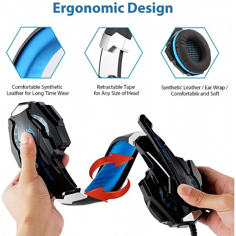 Kotion Each: Over The Ear Wired Headsets With Mic & Led - G9000 Edition For Pc/Ipad/Iphone/Tablets/Mobile Phones (Black/Blue) Kotion Each: Over The Ear Wired Headsets With Mic & Led - G9000 Edition For Pc/Ipad/Iphone/Tablets/Mobile Phones (Black/Blue)
