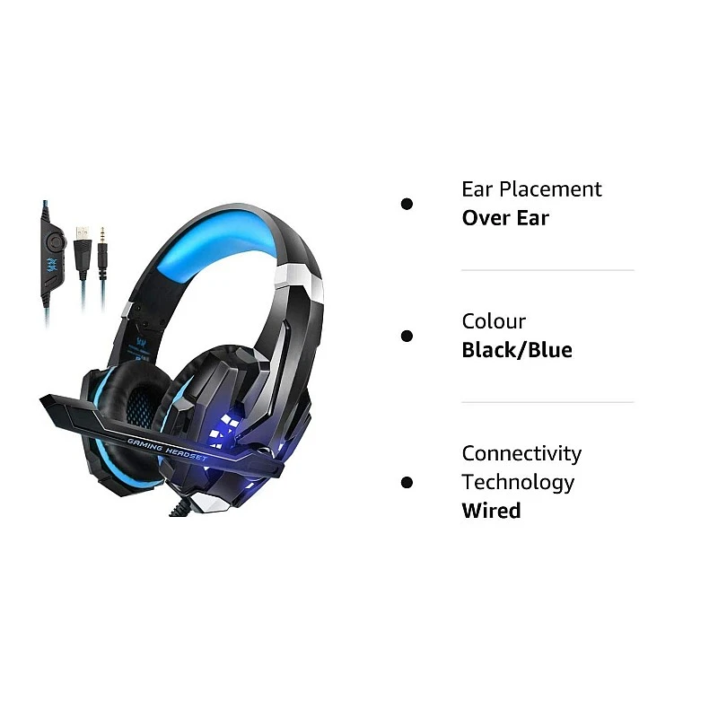 Kotion Each: Over The Ear Wired Headsets With Mic & Led - G9000 Edition For Pc/Ipad/Iphone/Tablets/Mobile Phones (Black/Blue) Kotion Each: Over The Ear Wired Headsets With Mic & Led - G9000 Edition For Pc/Ipad/Iphone/Tablets/Mobile Phones (Black/Blue)