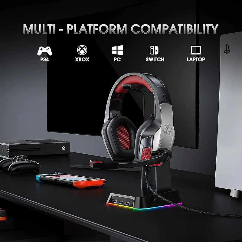 Hunterspider Gaming Headset Headphones for PS4 PS5 Switch Xbox One PC with Microphone, Noise Reduction Surround Sound & LED Light (Red) Hunterspider Gaming Headset Headphones for PS4 PS5 Switch Xbox One PC with Microphone, Noise Reduction Surround Sound & LED Light (Red)