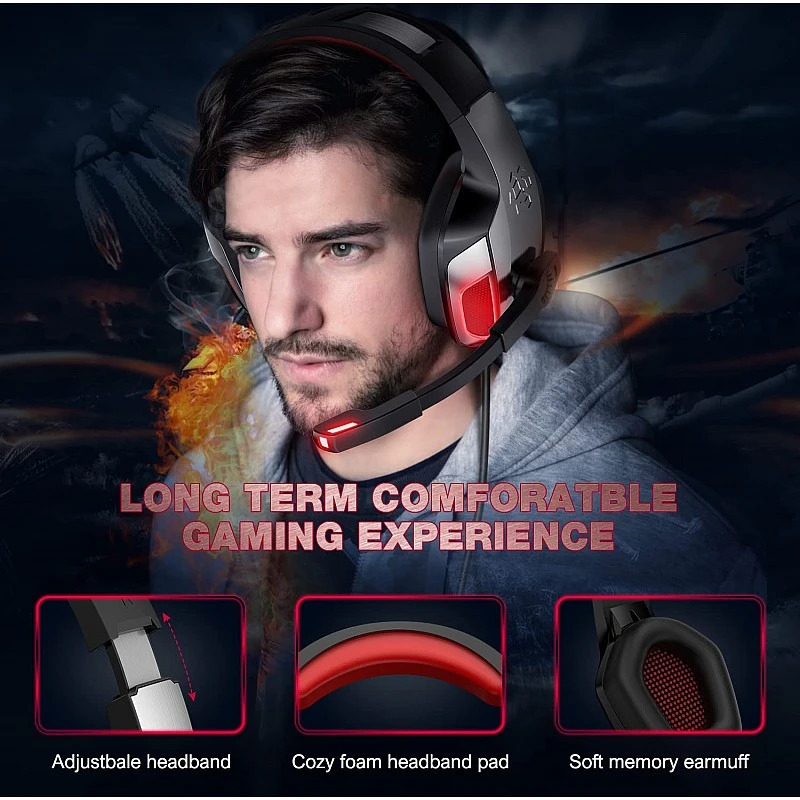 Hunterspider Gaming Headset Headphones for PS4 PS5 Switch Xbox One PC with Microphone, Noise Reduction Surround Sound & LED Light (Red) Hunterspider Gaming Headset Headphones for PS4 PS5 Switch Xbox One PC with Microphone, Noise Reduction Surround Sound & LED Light (Red)