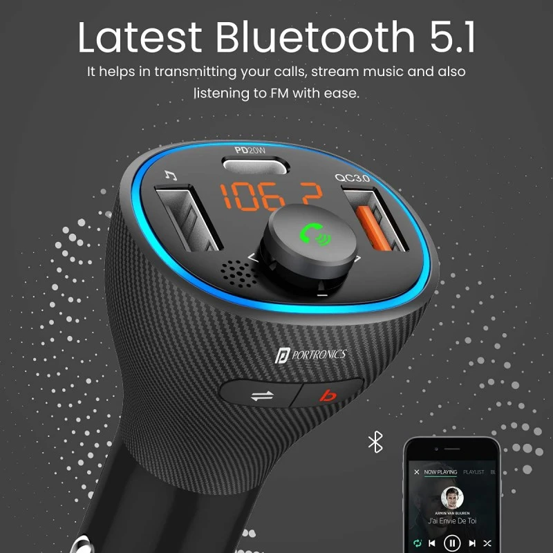 Portronics Auto 15 Bluetooth - FM Transmitter in-Car Radio Adapter for Hands-Free Calling - (Black) Portronics Auto 15 Bluetooth - FM Transmitter in-Car Radio Adapter for Hands-Free Calling - (Black)