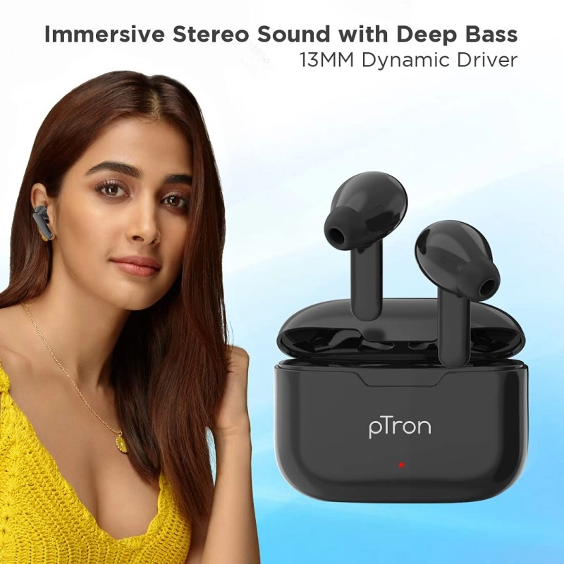 pTron Bassbuds Duo in-Ear Earbuds with 32Hrs Total Playtime (Black)