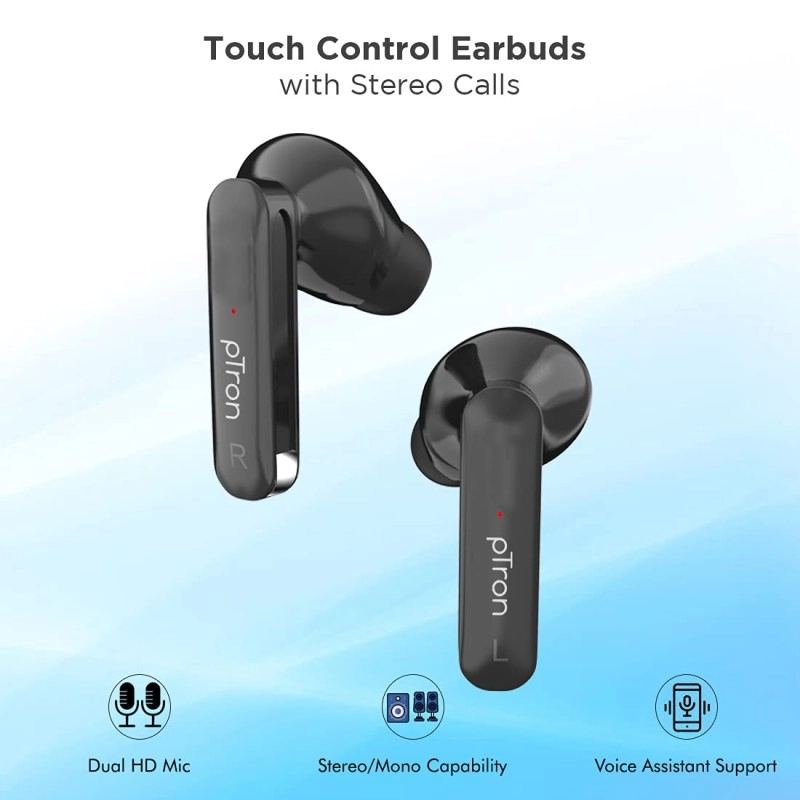 pTron Bassbuds Duo in-Ear Earbuds with 32Hrs Total Playtime (Black)
