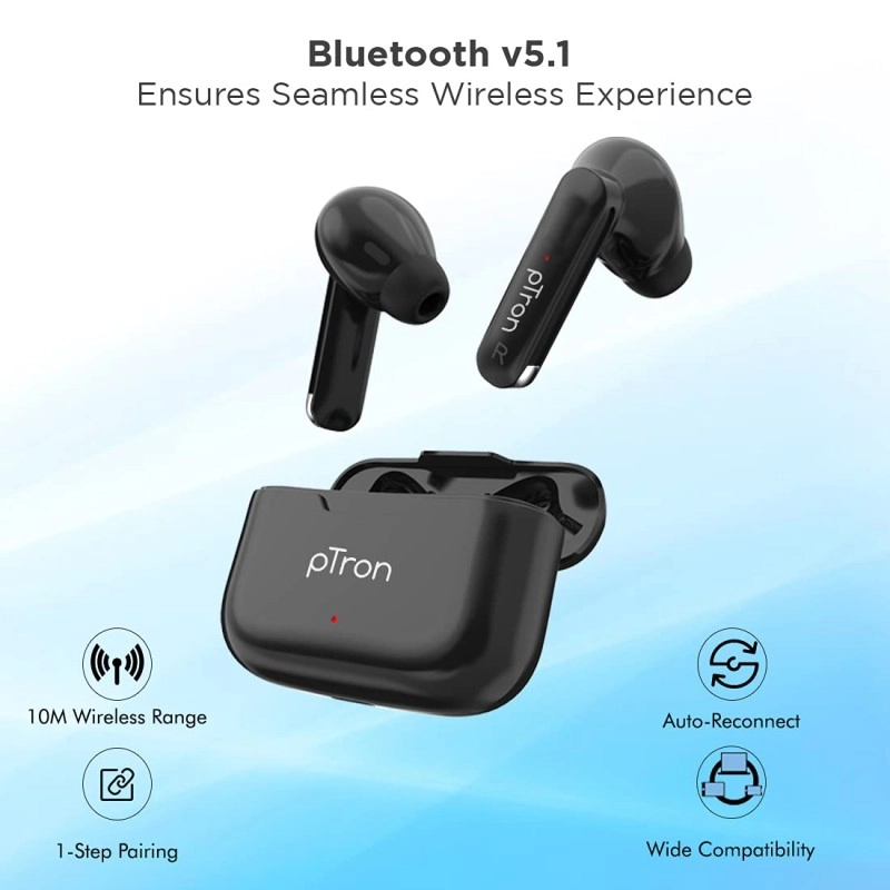 pTron Bassbuds Duo in-Ear Earbuds with 32Hrs Total Playtime (Black)
