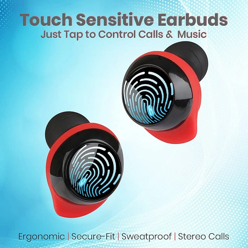 pTron Bassbuds Evo Bluetooth 5.0 Wireless Headphones, Deep Bass, Touch Control Wireless TWS Earbuds, with Voice Assistance (Black & Red) pTron Bassbuds Evo Bluetooth 5.0 Wireless Headphones, Deep Bass, Touch Control Wireless TWS Earbuds, with Voice Assistance (Black & Red)