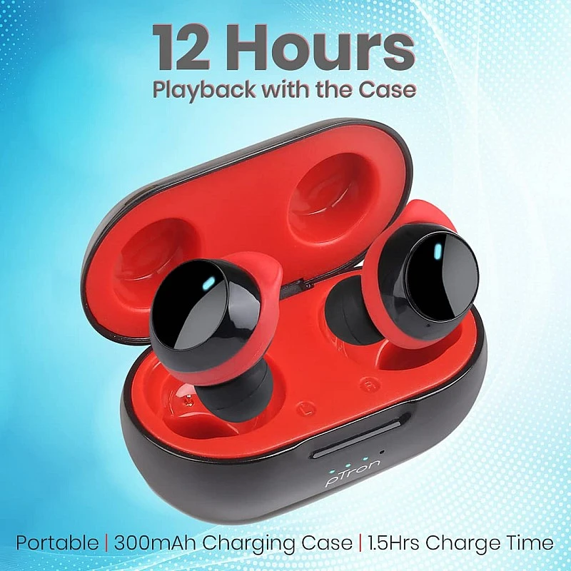 pTron Bassbuds Evo Bluetooth 5.0 Wireless Headphones, Deep Bass, Touch Control Wireless TWS Earbuds, with Voice Assistance (Black & Red) pTron Bassbuds Evo Bluetooth 5.0 Wireless Headphones, Deep Bass, Touch Control Wireless TWS Earbuds, with Voice Assistance (Black & Red)