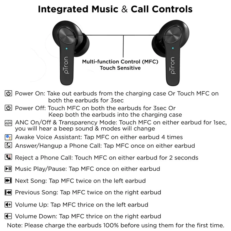 pTron Bassbuds Ultima V2 (ANC) Active Noise Cancellation Bluetooth 5.0 Wireless Headphone pTron Bassbuds Ultima V2 (ANC) Active Noise Cancellation Bluetooth 5.0 Wireless Headphone