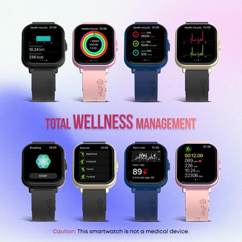 pTron Pulsefit P61+ 1.85" Full Touch Display Bluetooth Calling Smartwatch, Functional Crown, 580 NITS Brightness, HR, SpO2, Watch Faces, Inbuilt Games, 5 Days Battery Life & IP68 Waterproof (Blue)