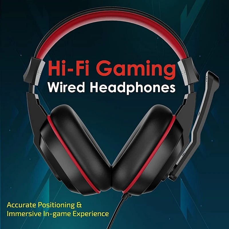 pTron Studio Lite Stereo Sound Wired Over Ear Headphones with Mic (Black/Red) pTron Studio Lite Stereo Sound Wired Over Ear Headphones with Mic (Black/Red)