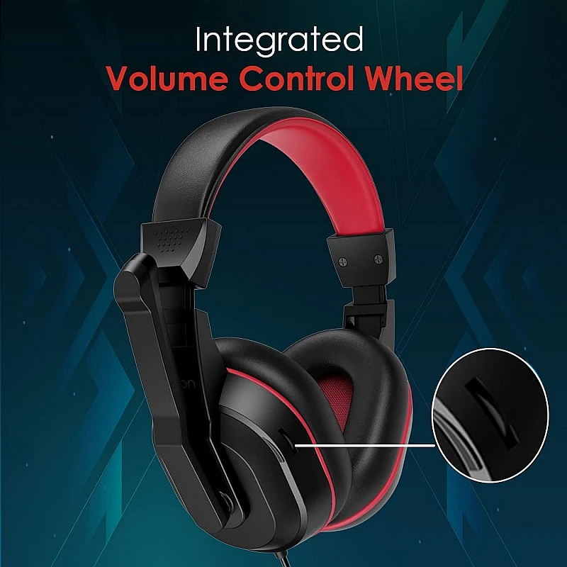 pTron Studio Lite Stereo Sound Wired Over Ear Headphones with Mic (Black/Red) pTron Studio Lite Stereo Sound Wired Over Ear Headphones with Mic (Black/Red)