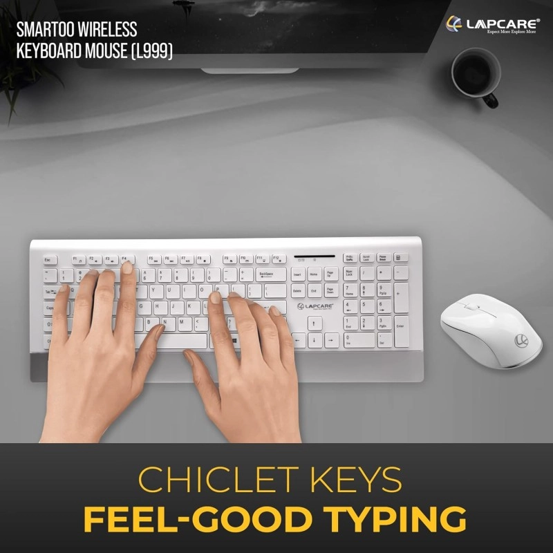 Lapcare Smartoo White Silver Wireless Combo Keyboard + Mouse 1200dpi - Multimedia