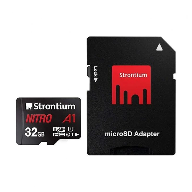 Strontium Nitro A1 32GB Micro SDHC Memory Card 100MB/s A1 UHS-I U1 Class 10 with High Speed Adapter Strontium Nitro A1 32GB Micro SDHC Memory Card 100MB/s A1 UHS-I U1 Class 10 with High Speed Adapter