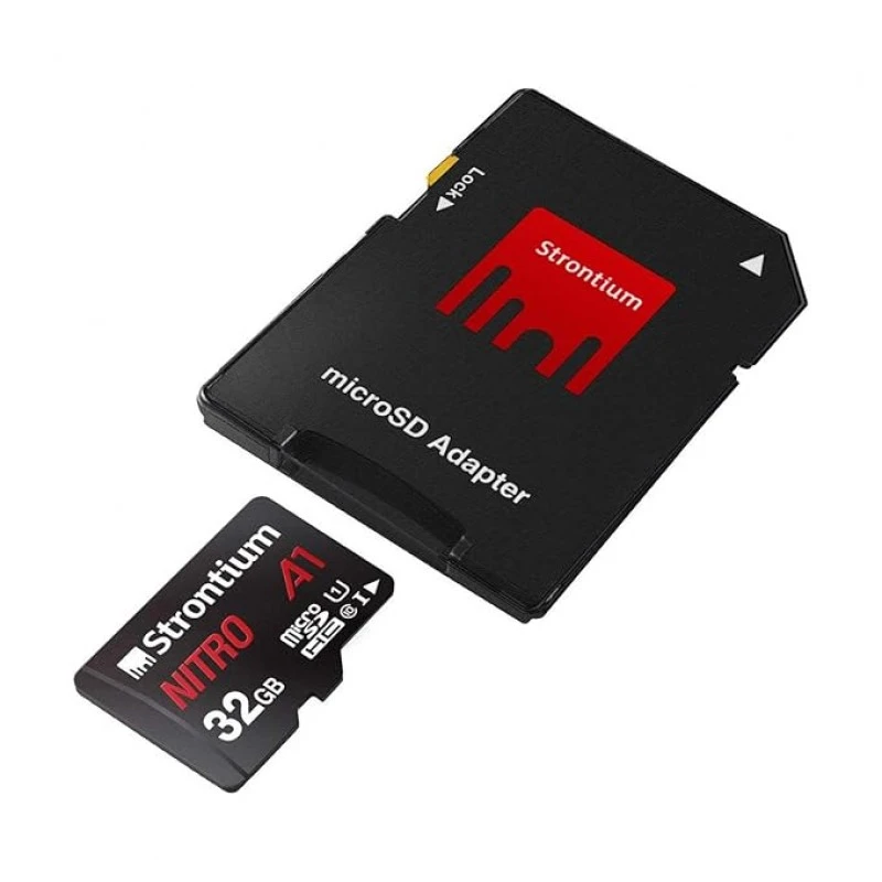 Strontium Nitro A1 32GB Micro SDHC Memory Card 100MB/s A1 UHS-I U1 Class 10 with High Speed Adapter Strontium Nitro A1 32GB Micro SDHC Memory Card 100MB/s A1 UHS-I U1 Class 10 with High Speed Adapter