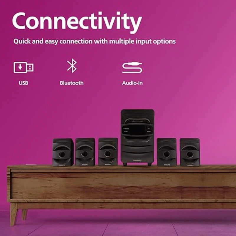 Philips Audio SPA5128B 5.1 CH 40W Bluetooth Multimedia Speakers (Black)- Philips Audio SPA5128B 5.1 CH 40W Bluetooth Multimedia Speakers (Black)-