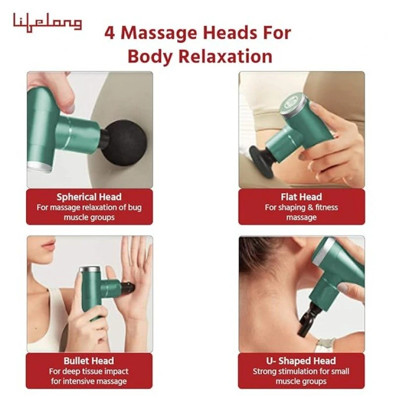 Lifelong Wireless LLGM36 Powerful Gun Massager with 4 Heads Deep Tissue Percussion Muscle Massager Black Lifelong Wireless LLGM36 Powerful Gun Massager with 4 Heads Deep Tissue Percussion Muscle Massager Black