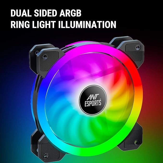 Ant Esports Superflow SF120 KIT 3 IN 1 ARGB Three Dual-Sided ARGB ring light PWM Case Fan Kit - Black