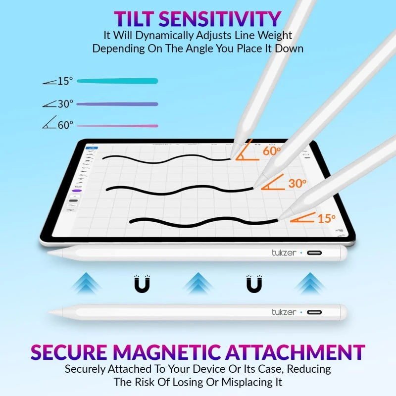 Tukzer Active 2nd Gen Stylus Pen iPad Pencil | Palm Rejection, Tilt Sensor, High Precision| for only iPad 2018 Onwards iPad(6/7/8/9/10) Air(3/4/5) Pro11(1/2/3/4) Pro12.9 (3/4/5/6) Mini(6/5) White Tukzer Active 2nd Gen Stylus Pen iPad Pencil | Palm Rejection, Tilt Sensor, High Precision| for only iPad 2018 Onwards iPad(6/7/8/9/10) Air(3/4/5) Pro11(1/2/3/4) Pro12.9 (3/4/5/6) Mini(6/5) White