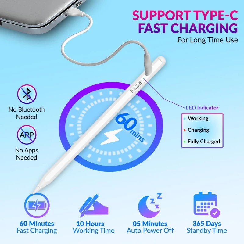 Tukzer Active 2nd Gen Stylus Pen iPad Pencil | Palm Rejection, Tilt Sensor, High Precision| for only iPad 2018 Onwards iPad(6/7/8/9/10) Air(3/4/5) Pro11(1/2/3/4) Pro12.9 (3/4/5/6) Mini(6/5) White Tukzer Active 2nd Gen Stylus Pen iPad Pencil | Palm Rejection, Tilt Sensor, High Precision| for only iPad 2018 Onwards iPad(6/7/8/9/10) Air(3/4/5) Pro11(1/2/3/4) Pro12.9 (3/4/5/6) Mini(6/5) White