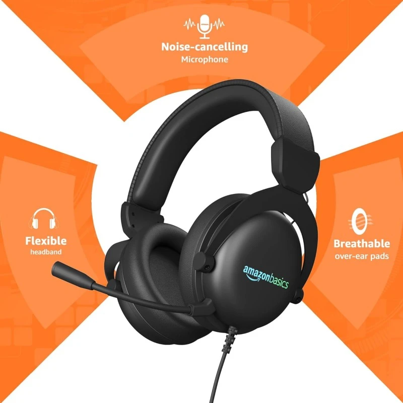amazon basics Wired Over The Ear Gaming Headphones with Mic | RGB | 7.1 Channel Surround Audio | Remote Control (Black) amazon basics Wired Over The Ear Gaming Headphones with Mic | RGB | 7.1 Channel Surround Audio | Remote Control (Black)