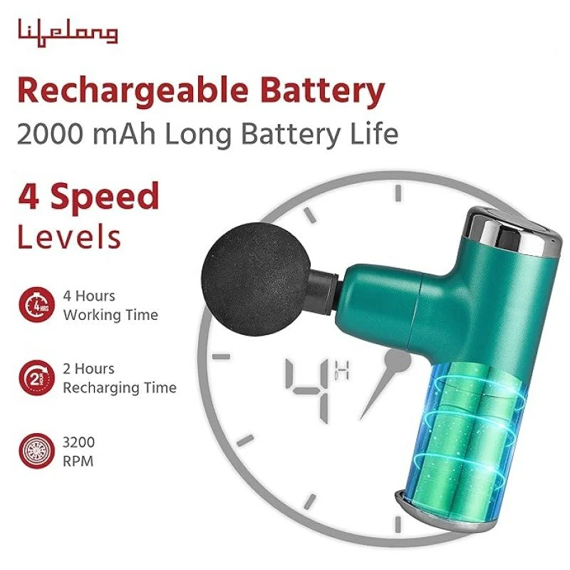 Lifelong Wireless LLGM36 Powerful Gun Massager with 4 Heads Deep Tissue Percussion Muscle Massager Black Lifelong Wireless LLGM36 Powerful Gun Massager with 4 Heads Deep Tissue Percussion Muscle Massager Black