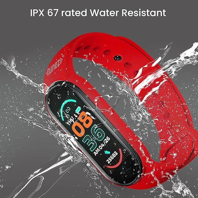 tunez Swastha S30 Smart Band Watch with 1.1 inch IPS LCD Display,14 Days Battery Life,24/7 Heart Rate, Sleep Monitoring, USB Charging Compatible with All Android and iOS Devices (Red), Extra Large