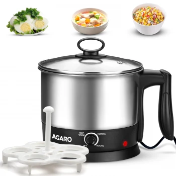 AGARO Esteem Electric Multi Kettle 1.2L, 600W, with Stainless Steel Body, Egg Rack, Grill Rack, 3 Heating Modes & Rapid Boil Technology, Boiling Water, Tea, Coffee, Oats, Noodle, Soup