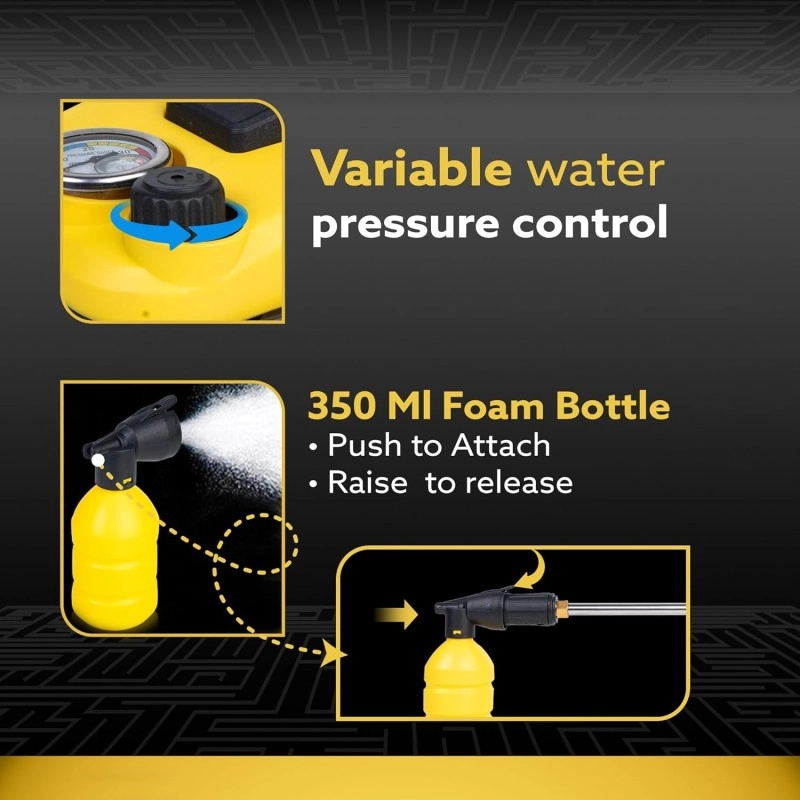 AGARO Supreme Plus Pressure Washer, Car Washer, 2200 Watts Motor, 8L/Min Flow Rate, 140 Bars, Adjustable Pressure Regulato, 8M Outlet Hose, 4M Power Cord, Car, Bike & Home Cleaning, Yellow