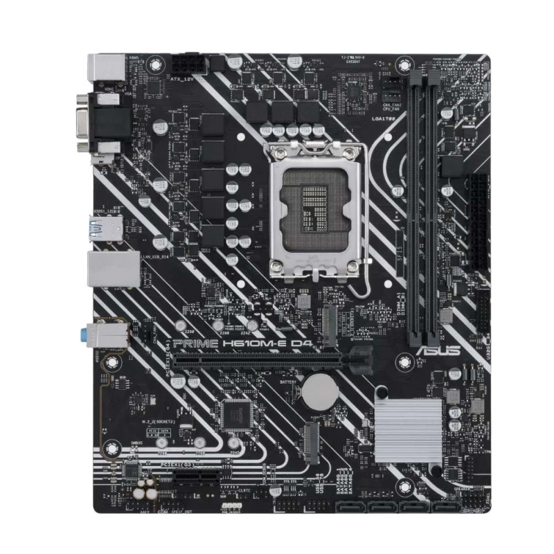 ASUS Prime H610M-E D4 Intel Lga 1700 Mic-ATX Motherboard with Ddr4, Pcie 4.0, Dual M.2 Slots, Realtek 1 Gb Ethernet, Displayport, Hdmi, D-Sub, USB 3.2 Gen 1 Ports, Sata 6 Gbps, Com Header, RGB Header ASUS Prime H610M-E D4 Intel Lga 1700 Mic-ATX Motherboard with Ddr4, Pcie 4.0, Dual M.2 Slots, Realtek 1 Gb Ethernet, Displayport, Hdmi, D-Sub, USB 3.2 Gen 1 Ports, Sata 6 Gbps, Com Header, RGB Header