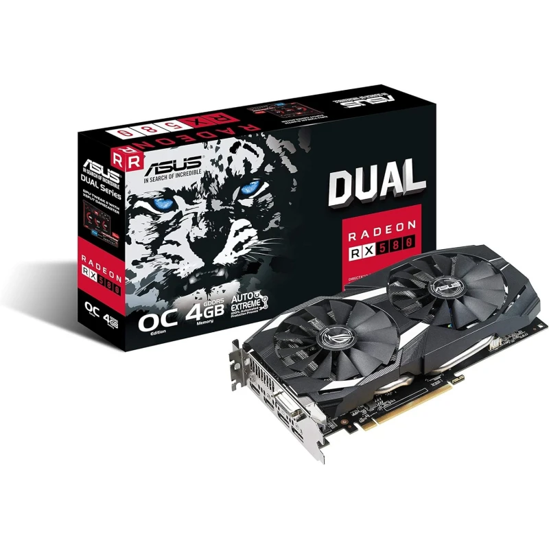 ASUS Radeon RX 580 O4G Dual-Fan OC Edition GDDR5 DP HDMI DVI VR Ready AMD Graphics Card (DUAL-RX580-O4G) (Renewed) ASUS Radeon RX 580 O4G Dual-Fan OC Edition GDDR5 DP HDMI DVI VR Ready AMD Graphics Card (DUAL-RX580-O4G) (Renewed)