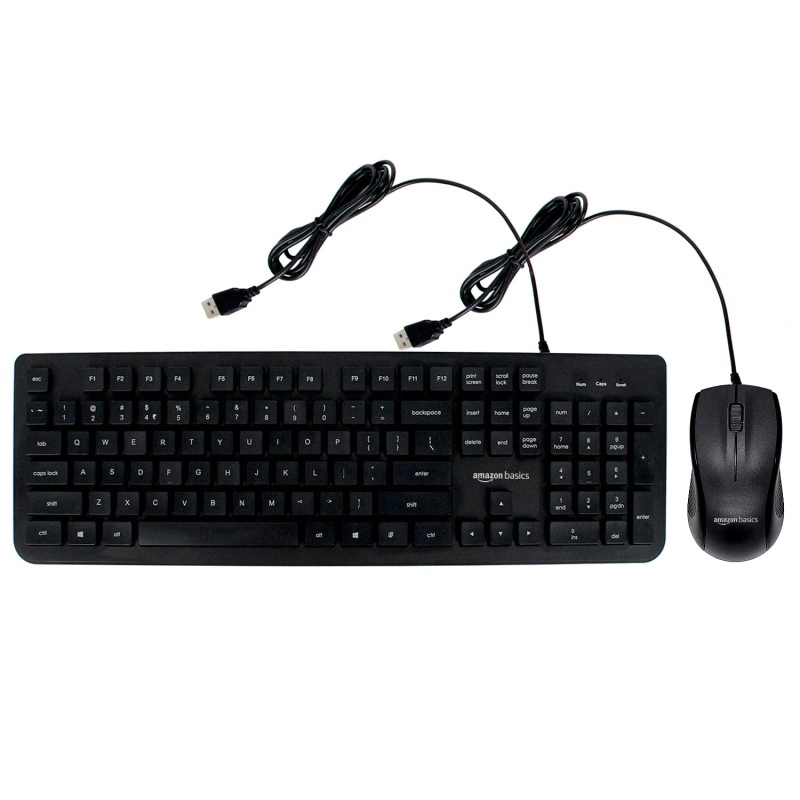 Amazon Basics Wired Keyboard and Optical Mouse Combo for Windows, USB 2.0 Interface, for Gaming PC, Computer, Laptop, Mac (Black)